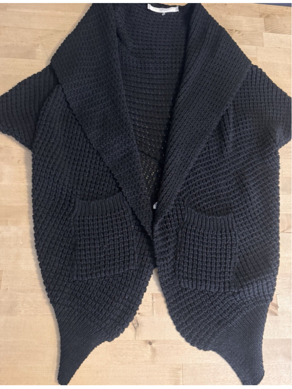 Trina Turk Black Metallic Shimmer Cocoon Size L Chunky Knit Sweater Cardigan